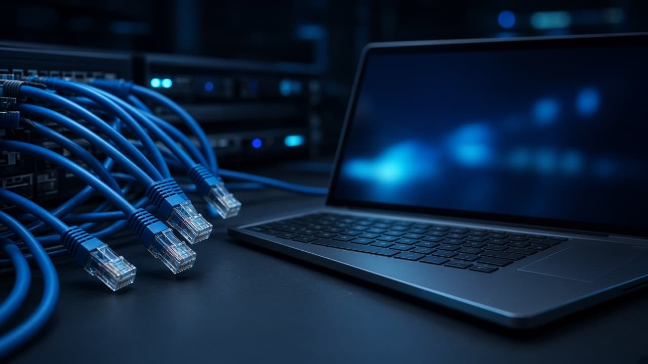 Network cables beside a laptop.